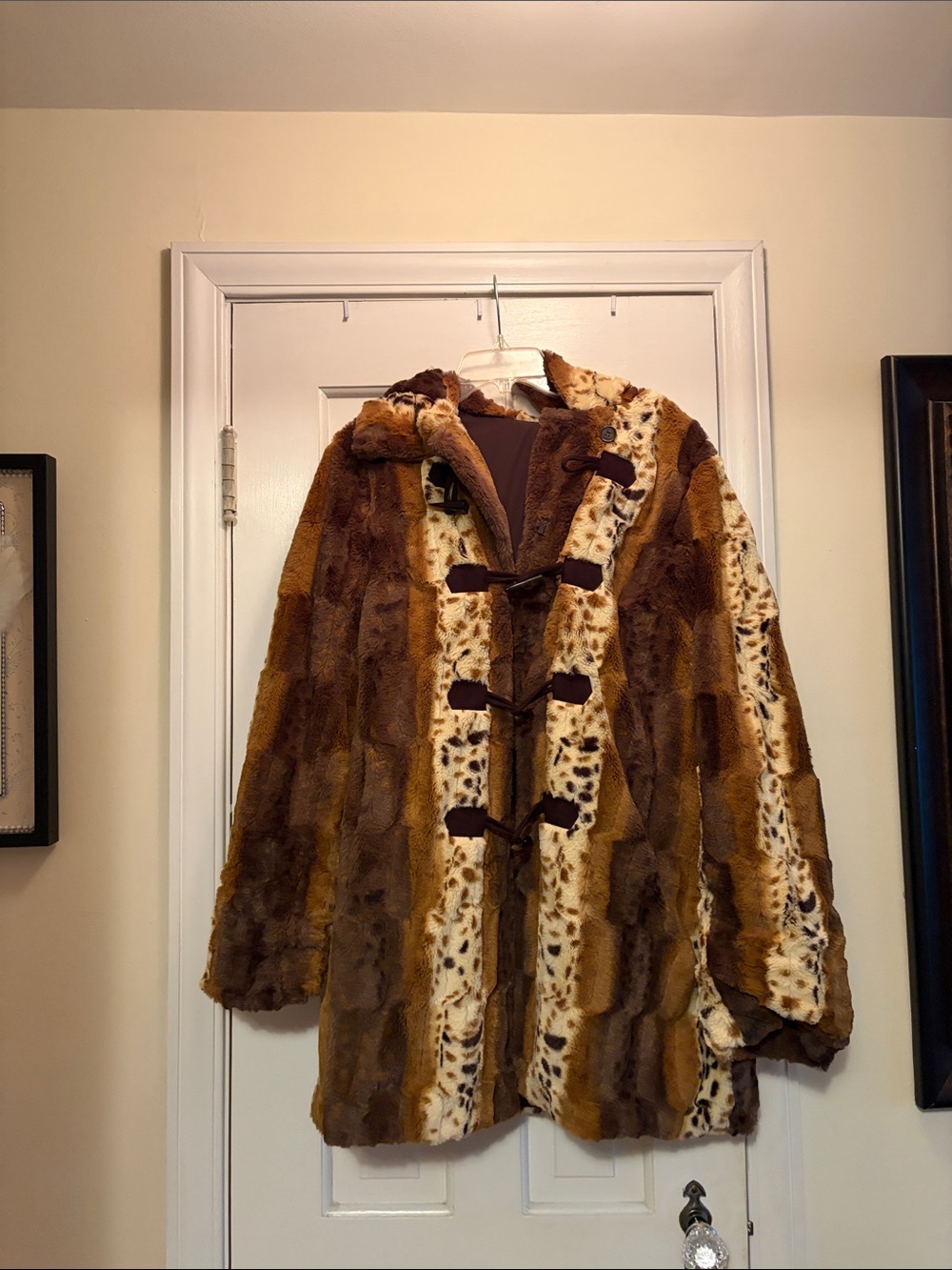Brown Faux Fur Toggle Coat with Hood